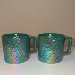 Starbucks 2024 Anniversary Siren Tail Mugs Set of 2 | Iridescent Green 14oz EUC